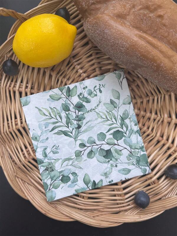 20 Stück/Set, Einweg Eukalyptus Blätter bedruckte grüne Papierservietten 25 cm x 25 cm, bunte Toilettenpapiere für Frühlingshochzeit Teeparty, Restaurant & Café dekorative Essensservietten, hergestellt aus Holzzellstoff, Party Zubehör