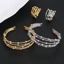 2 piezas Conjunto de pulsera y anillo ajustable chapado en oro de 24k, joyería para mujer, diseño hueco de estilo árabe, joyería apilada de estilo bohemio, conjunto de joyería de moda para mujeres saudíes