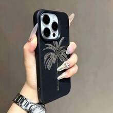 植物元素 TPU 黑白时尚手机壳 度假风 1 件装 TPU 材质黑色椰子树图案手机壳 兼容 /其他手机 春季生日礼物派对 - 黑色 - 查看 5