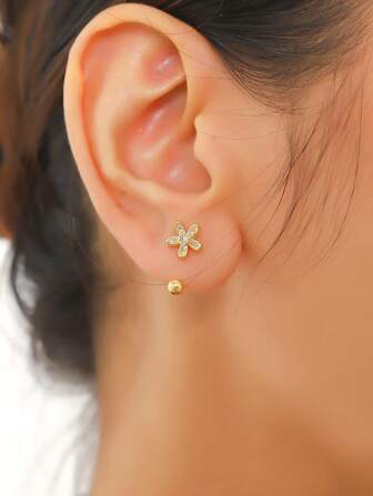 2 件锆石不锈钢 C 形耳钉，女士日常/约会礼物