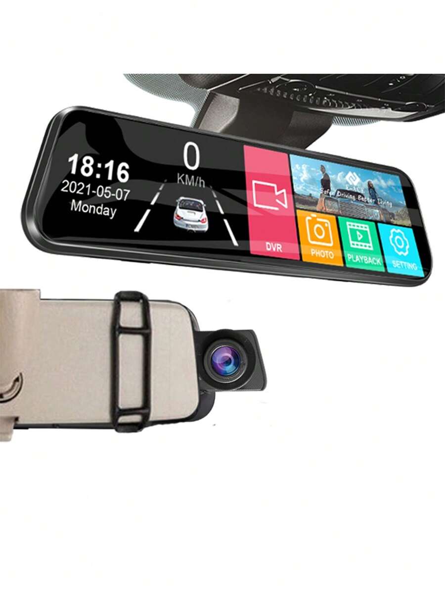 Espejo cámara para coche, grabadora de vídeo con pantalla táctil de 10 pulgadas, espejo retrovisor con cámara frontal DVR con visión nocturna, espejo de salpicadero, solo cámara frontal, no compatible con otras cámaras traseras (150mAh)