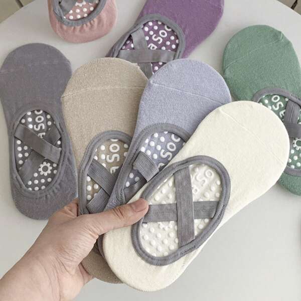 4/6 Dubbele antislip kruisband yogasokken, comfortabele en zachte onzichtbare sportsokken, kousen en sokken voor dames.