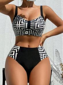 Women's Summer Beach Casual Holiday Sexy Random Printed High Waist Beach Vacation 2 Pieces Bikini Set - 白色 - 查看 1