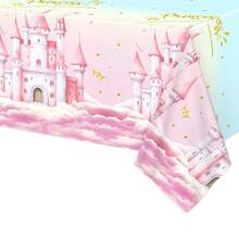 1 Stück, großes Rosa Prinzessinnen Schloss Themen Partytischdecke, Einweg-Kunststoff Tischdecke, Rosa Schloss Element Tischröcke perfekt für Prinzessinnen Partys, Geburtstagsfeiern, Junggesellenabschiede, Partyartikel, Heimdekoration, 137 x 274 cm - Verschiedenfarbig - Übersicht 5