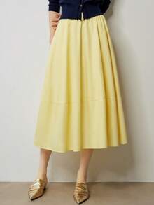 Minimalist A-Line Skirt, High Waisted Women Casual Versatile Long Umbrella Skirt