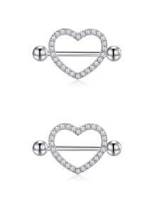 2pcs Nipples Rings For Women Stainless Steel Nipple Piercing CZ Heart Wing Barbell Nipple Rings Set Tongue Rings Set CZ Nipple Jewelry Cute Nipple Body Piercing Jewelry Gift