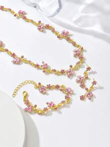 1 pièce Collier + 1 paire de boucles d'oreilles + 1 pièce Bracelet Ensemble de bijoux, 4 pièces de style élégant Bijoux de mariée, convient pour la saison des mariages