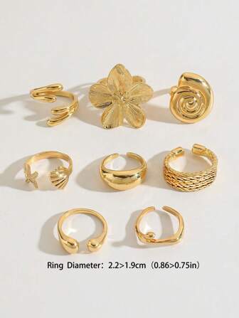 8 delar/set Vintage slät vegansk ring modering bohemisk sjöstjärna personlig ring