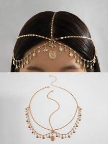 1pc Fashionable & Minimalist Iron Chain Tasseled Diamond Geometric Round Base Chain Necklace For Women, Party Gift (Hand-Made Chain, Cut To Size, Random Number Of Rhinestones) - 28467 Gold - View 1