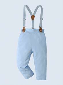 BOARNSEORL 两件套男童绅士套装 - 长袖衬衫配蝴蝶结和背带裤，时尚休闲套装，适合生日派对、周年庆典等场合。 - 淺藍色 - 查看 7