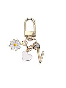 Colgante de corazón blanco personalizado con decoración de margarita, se puede grabar con inicial y bendición/carta de amor | Llavero de corazón | Accesorio personalizado para bolso | Regalo, llavero, accesorio único para teléfono - Multicolor - Ver 13