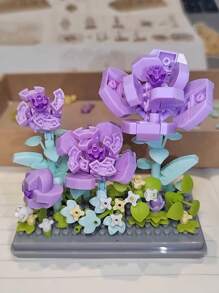 9种类型，1-4英寸创意花朵积木玩具，DIY花朵模型，DIY工艺花束，透明亚克力盒，ABS塑料，花朵积木套装，浪漫风格，形状包括康乃馨、玫瑰、郁金香、风信子、牡丹、向日葵、山茶花、栀子花，可堆叠积木玩具，玩具，礼物，