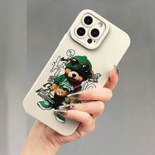 Étui de téléphone doux avec motif d'ours en peluche vert de dessin animé, yeux d'ange, impression UV mate. Protection à 360 degrés pour iPhone 11 12 13 14 15 16 Pro Max XR X/XS 7 8 Plus SE Mini pour smartphone - Noir - Voir 10