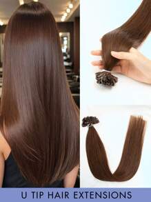 50 Pcs U Tip Hair Extensions Real Human Hair Extensions Natural Look Keratin Straight Basic Style Invisible Nail Tip Hair Extensions For Women