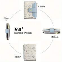 Ladies Elegant RFID Shielded Wallet, Compact Bi-Fold Zipper Clip With Multiple Slots, Beige And Light Blue Dotted Perfect For Daily Use Or Gifts Compact Wallet, Elegant Design, Decorative With Wallet Small Wallet - 藍白色 - 查看 3