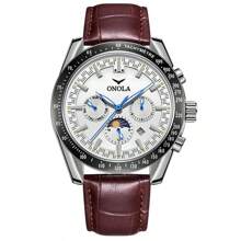 ONOLA Reloj mecánico totalmente automático de ONOLA 6835 con estilo de lujo ligero, con diseño de sol, luna y estrellas, exhibición luminosa de la hora mundial, numerales romanos y ajuste de fecha/hora. Es un reloj de alta calidad para negocios y ocio, adecuado como un regalo elegante para uso diario y ocasiones formales, y un durable reloj de tiempo
