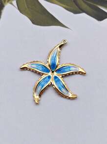 1pc Stainless Steel Enamel Starfish Shape Pendant, DIY Ocean Style Necklace Charm