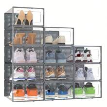 1/9 Pack Large Shoe Storage Box Organizer For Closet, Versatile Clear Plastic Stackable Sneaker Shoe Rack Containers Bins Holders, Portable Closet Organizers And Storage