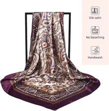 35 Inches Silk Head Scarf-Satin Hair Scarves Silk Bandana Scarf Headscarf For Women's Fashion Scarveshalloween - 佩斯利紫色 - 查看 8