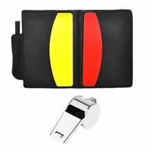 2pcs Soccer Referee Whistle Set, Referee Stainless Steel Whistles With Black Lanyard,Red And Yellow Cards With Notebook And Pencil,For Sports, Soccer, Football, Basketball