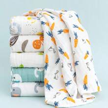 43.3英寸*43.3英寸平纹细布襁褓毯，双层卡通婴儿毯，适合新生儿 - 彩色 - 查看 6