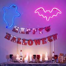 2pcs/Set Bat & Ghost Shaped Neon Sign LED Lights, USB Or Battery Operated, Creative Night Light Ideal For Halloween, Bedroom, Party, Bar, Living Room, Wall Decor