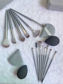 Set de 14 piezas de brochas de maquillaje para principiantes Súper suaves, incluye brochas para polvos sueltos, sombras de ojos y colorete. Herramientas de maquillaje perfectas para el día del padre, la playa, el baño o la decoración del dormitorio