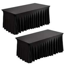 [Mantel negro/blanco] 1 pieza/2 piezas Falda de mesa rectangular negra/blanca, Mantel de mesa plegable de 6 pies de tela de spándex para fiestas, decoración del Día de San Valentín, uso en todas las estaciones