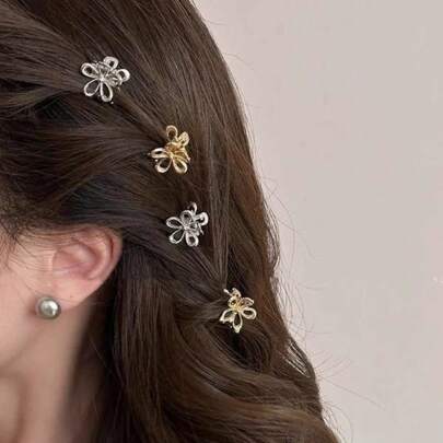 12 pièces/4 pièces Pinces à fleurs en métal, mini pinces mignons pour frange/côté, convient pour les accessoires de cheveux à porter au quotidien, pinces à cheveux élégantes et à la mode