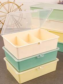 1个彩色塑料隔层收纳盒，办公桌面文具零件盒，衣柜透明翻盖纯色袜子盒，多功能带盖收纳盒 - 彩色 - 查看 3