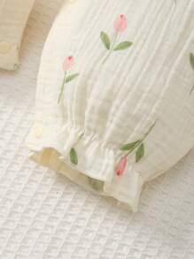 MommBaby Momm Baby Girls' Romper With High Collar, Side Open Chest, Ruffle Trim, Ditsy Floral, Soft Long Sleeve Jumpsuit, Adorable Outfit For Spring/Autumn