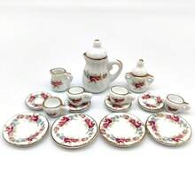 15pcs Miniature Porcelain Tea Cup Set, Vintage Flower Pattern Dollhouse Kitchen Ceramic Teapot & Dish Set,Miniature Cups,Tea Party Set,Miniature Cup - Multicolor - View 22