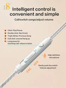 D8 手工棒钻石时尚耳机带线 USB C 耳机有线耳塞，水晶般清晰的声音耳机，HiFi 入耳式耳机 - 带麦克风的隔音耳塞 - 清晰的声音，深沉的低音和舒适的佩戴耳机