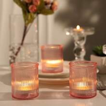 6Pcs Ribbed Blue Votive Candle Holders, Tea Light Candle Holders For Table Centerpiece, Blue Candle Holders For Wedding Decor, Home And Holiday Decor