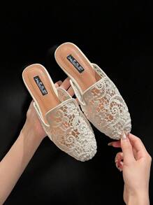 Mengshangli PU Leather Hollow-Out Casual Flat Beach Slides For Women, Versatile Bohemian Style, Suitable For Beach, Holiday, Outdoor Wear, Spring Summer Autumn