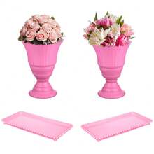 Party Kit 2 Vase 20cm + 2 Slim Decorative Trays - Table Decoration - Rose Red - View 1