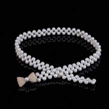 1pc Elegant Stretch Pearl, Rhinestone & Crystal Embellished Belt, Suitable For Autumn, Halloween And Other Occasions