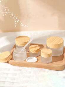 5g/20g/30g/50g Tarro de crema para ojos de vidrio esmerilado, tarro de humectante de vidrio con tapa de grano de madera, envase cosmético, reutilizable, adecuado para la sala de estar, el hogar, el dormitorio, el baño, la decoración del hogar, puede contener crema, crema para ojos, loción, cosméticos, caja de almacenamiento de viaje, tarro de almacenamiento portátil - Multicolor - Ver 2