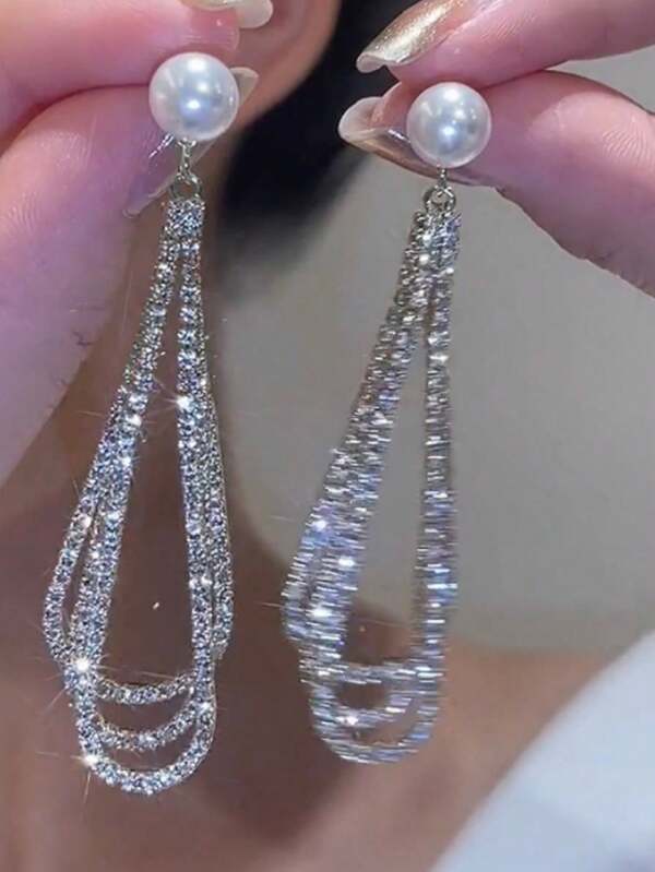 2 pares de pendientes con piedras de diamante en forma de gota de agua de diseño exagerado estilo europeo y americano para mujeres, regalo para banquete y boda