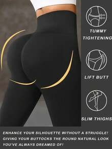 Women High Waist Long Workout Leggings, Summer Sports Casual Pants, Cinched Waist Lifting Yoga Trousers, Firm Abdominal Control Base Layer Pants Tights - Black - View 4