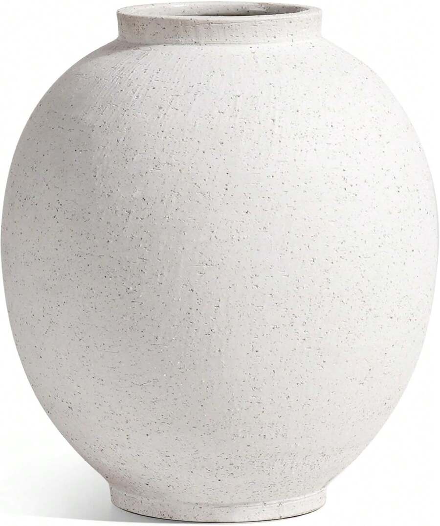 Large White Ceramic Vase - 9.8 Inch Rustic Farmhouse Vase For Home Decor, Minimalist Tall Vases For Living Room, Table, Bathroom, Holiday & Weddings (Sandstone White) - 軍綠色 - 查看 1