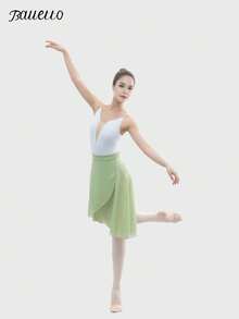 balletto Mid-Length Chiffon Wrap-Around Design Ballet Skirt, Solid Color For Dance Performance - màu xanh lá - Xem 1