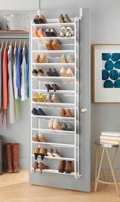 Over The Door Shoe Organizer - Holds Up To 36 Pairs Of Shoes - Metal & Mesh - White - Beige - View 6