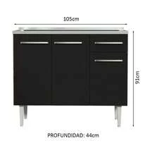 Mueble De Cocina 3 Puertas Y 1 Cajón 105cm Emilly Madesa Color Marrón y Negro - Marrón y Negro - Ver 2