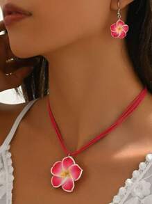 2 Stücke minimalistischer aber süßer Halsketten- und Ohrringe-Set, Farbverlauf Blumen Muster Dopamin Design, modischer eleganter Schmuck