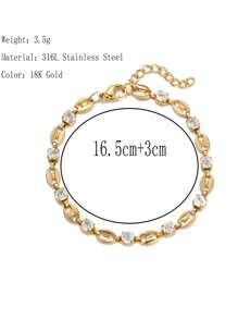 1pc Stainless Steel Sparkles Coffee Bean Design Bracelet, Minimalist Unique Pig Snout Cubic Zirconia Jewelry Accessory