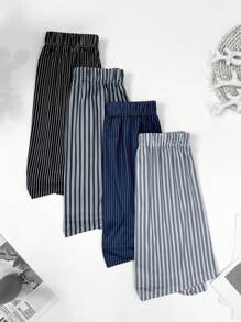 4pcs Men's Striped Print Boxer Briefs, Elastic Loose Fit Undershorts, Breathable Thin Trunks, Multi-Color Combination Set With Elastic Waistband