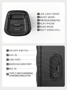 Kinglucky Enceinte sans fil avec caisson de basses, grande enceinte type boombox, enceinte stéréo, caisson de basses, enceinte sans fil pour l'extérieur, lumière de fête disco, TWS/MIC