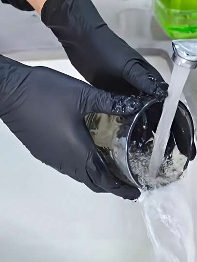 50 Disposable Gloves, Nitro Black High Stretch Protective Rubber Gloves, Waterproof Suitable For Kitchen Cleaning, Tattooing, Hair Coloring, Pet Care, Beauty Salon And Household Tools.