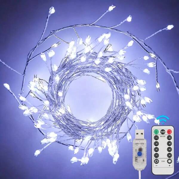 1pc 8-Function USB-Powered LED Firecracker Lights String, 50/100/200pcs Twinkle Star Fairy Lights, Suitable For DIY Wreaths, Home Decor, Indoor/Outdoor Christmas Party Decoration, Plastic Material, Space Theme